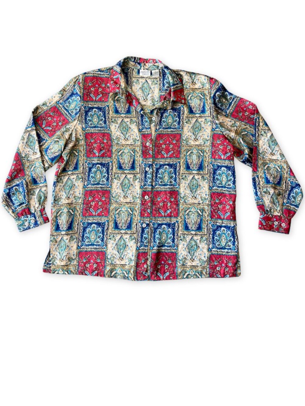 Vintage Allison Daley Paisley Block Print Button Down Blouse Maximalist Womens